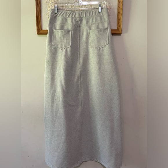 Main Street Exchange gray knit modest maxi skirt faux denim - Picture 6 of 8